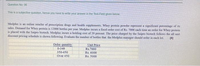 Question No: 06 This is a subjective question,