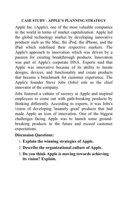 CASE STUDY - APPLE'S PLANNING STRATEGY Apple Inc.