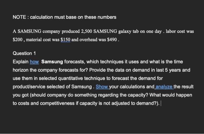 NOTE: calculation must base on these numbers A