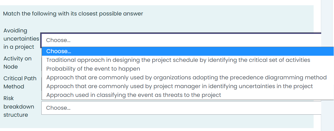 Match the following with its closest possible