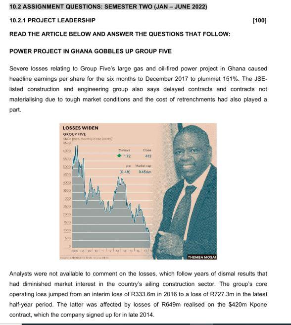 [100] 10.2 ASSIGNMENT QUESTIONS: SEMESTER TWO