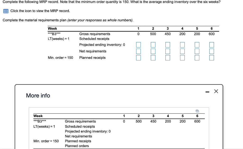 Complete the following MRP record. Note that the