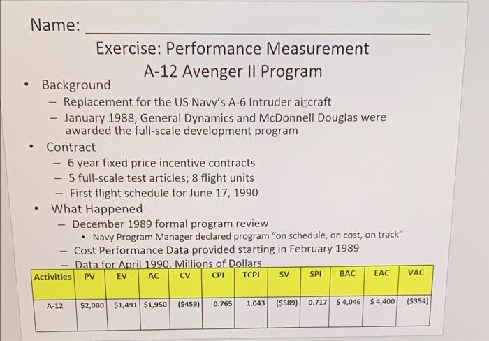 Name: Exercise: Performance Measurement A-12