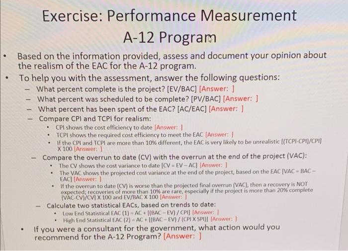 Name: Exercise: Performance Measurement A-12