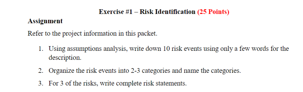 Exercise #1 - Risk Identification (25 Points)