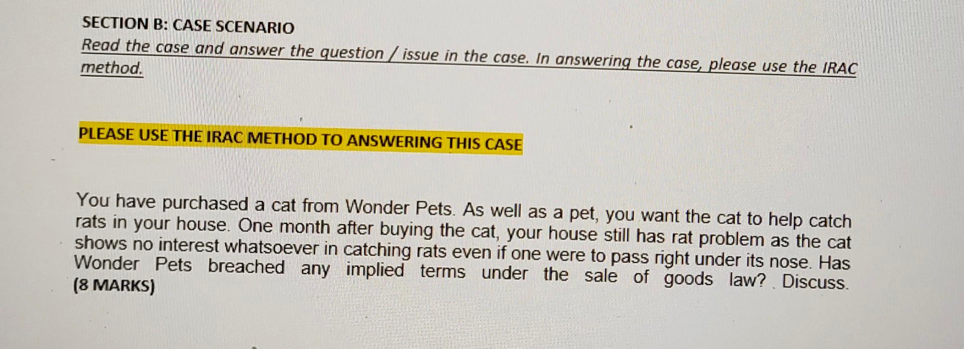 SECTION B: CASE SCENARIO Read the case and answer