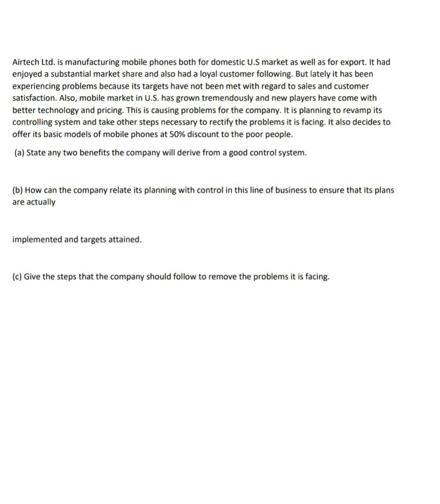 Pls answer with brief explanation. Airtech Ltd.