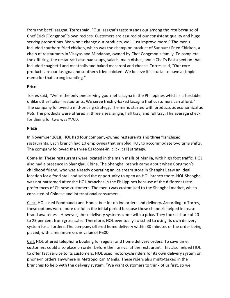 Read the Case Study and answer these questions in