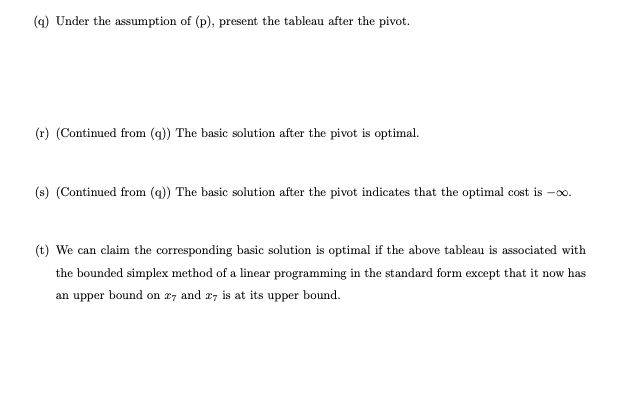 The statements (h)-(t) are based on a linear