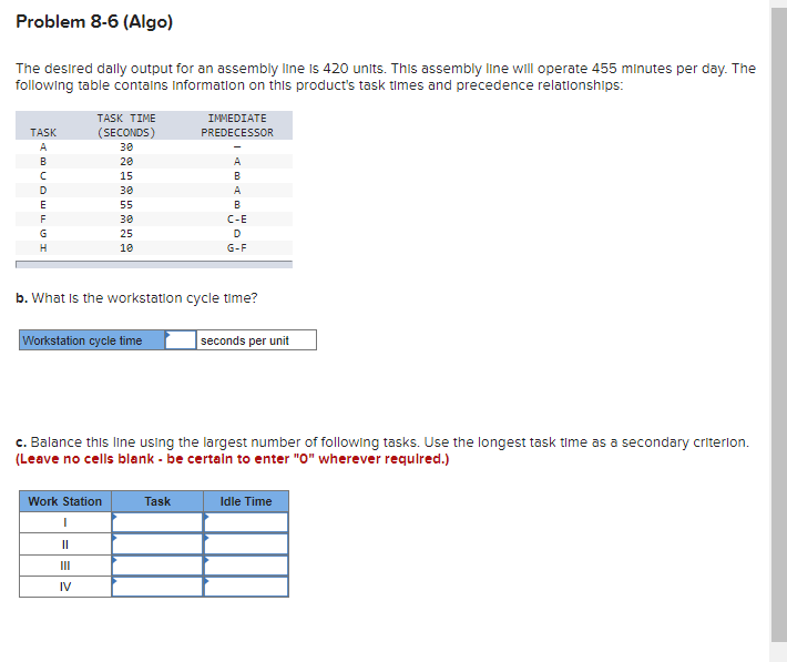 Problem 8-6 (Algo) The desired daily output for