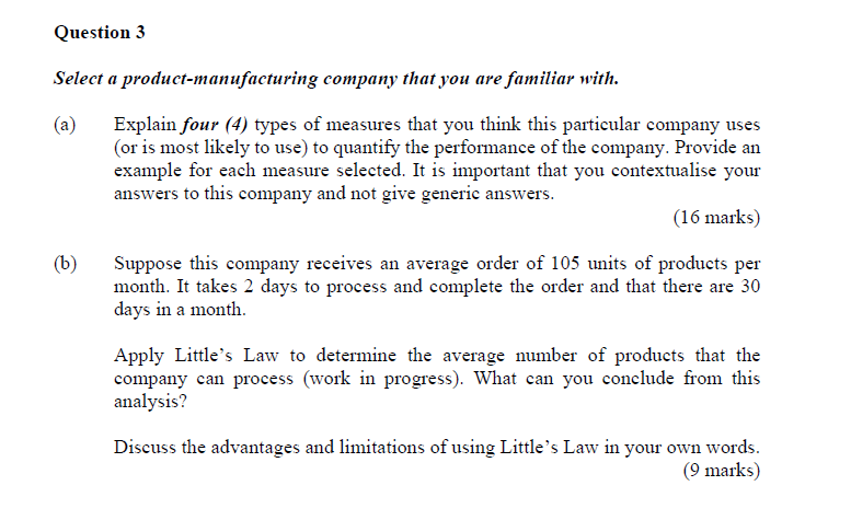 Question 3 Select a product-manufacturing company