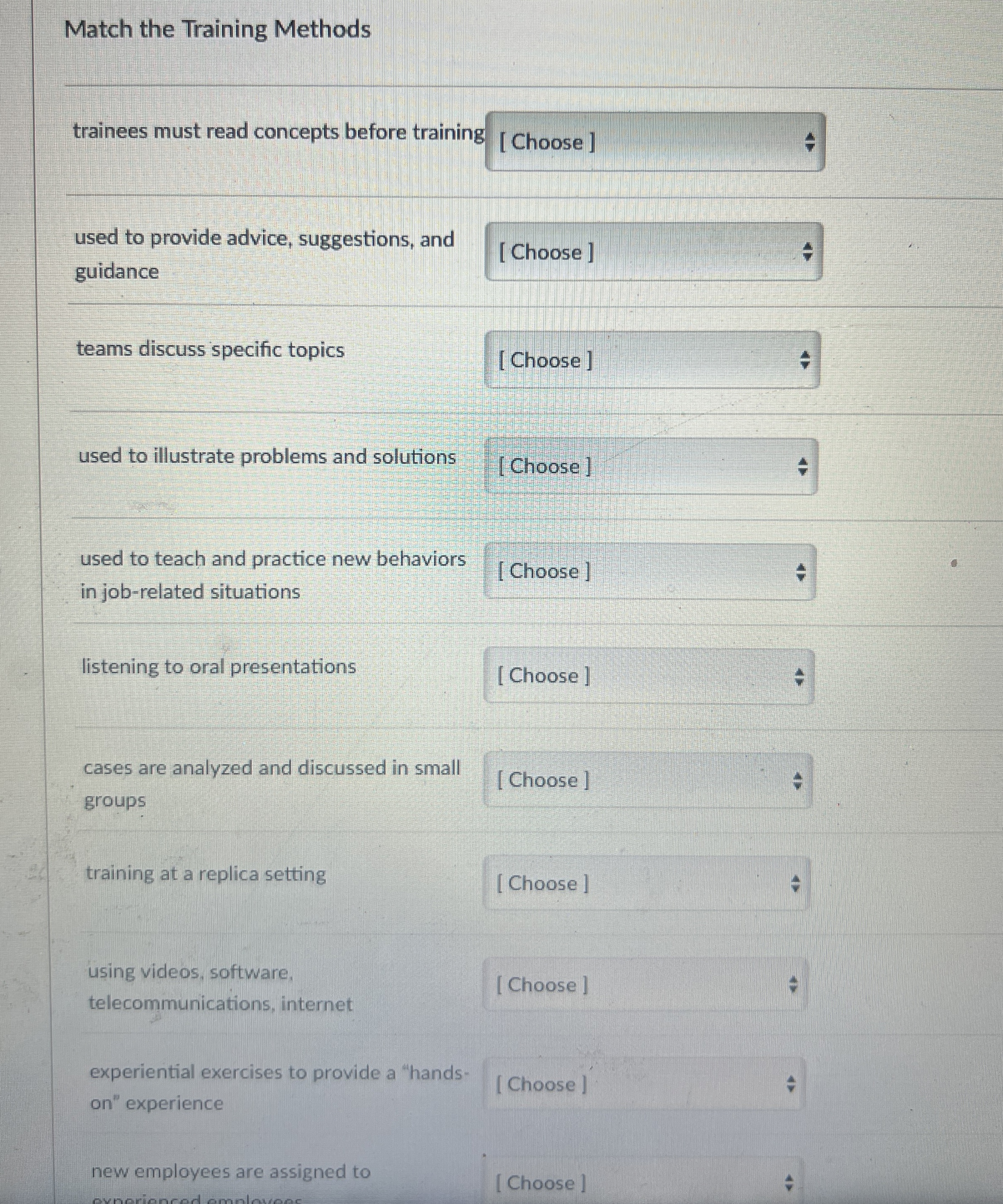 Match the Training Methods trainees must read
