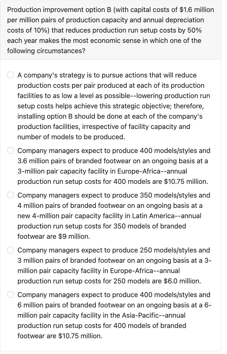 Production improvement option B ( with capital