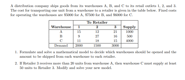 A distribution company ships goods from its