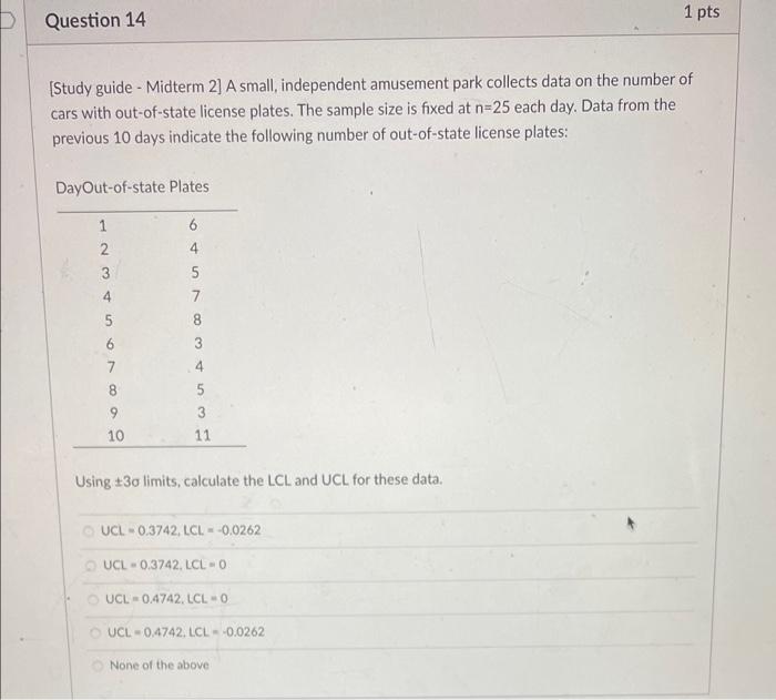 D Question 14 1 pts [Study guide - Midterm 2) A