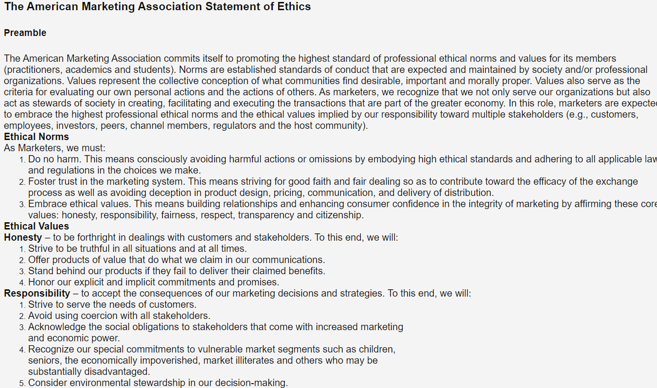 Read the American Marketing Association Ethical