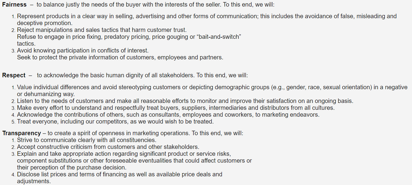 Read the American Marketing Association Ethical