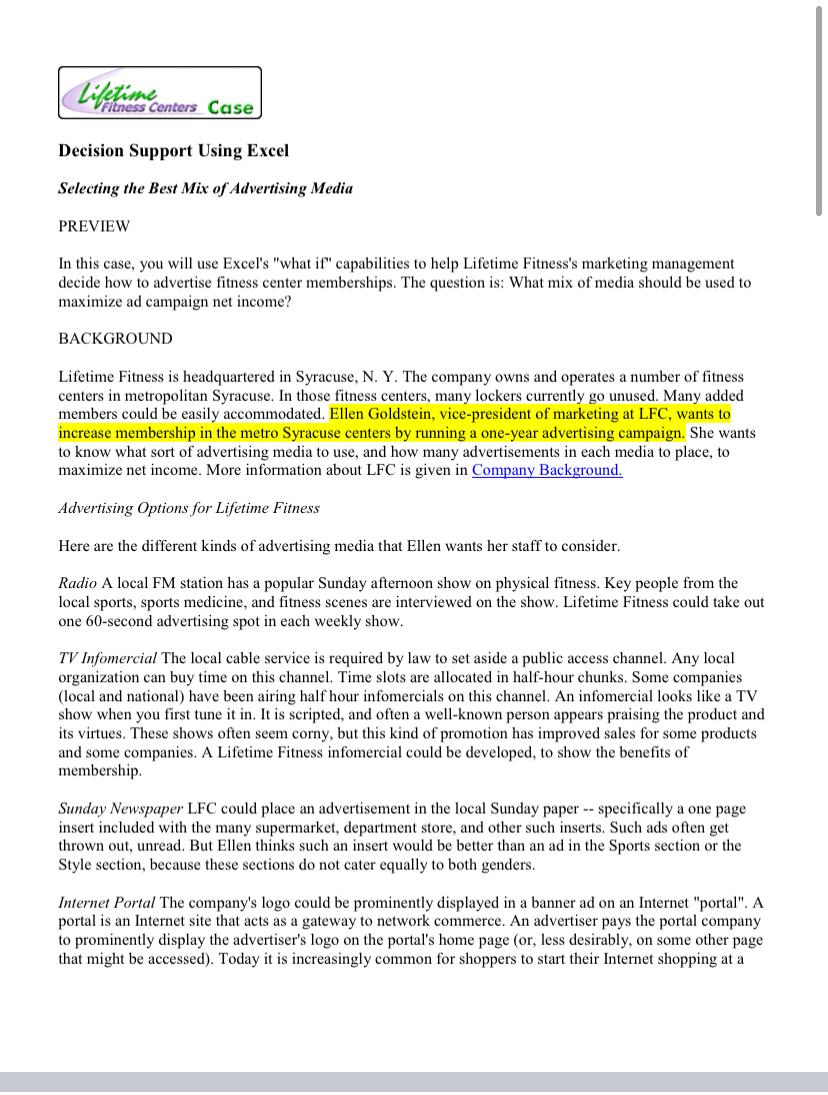 Lifetime Fitness Centers Case Decision Support
