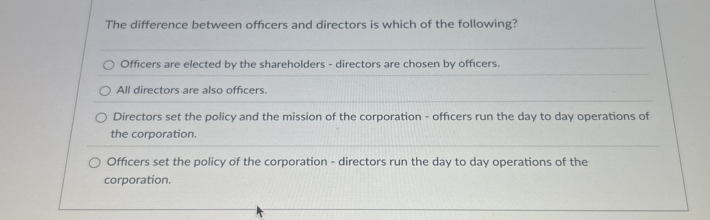 The difference between officers and directors is