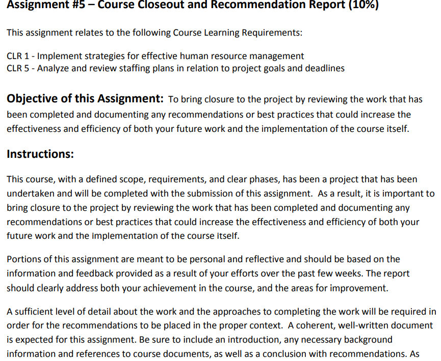 Assignment \ # 5 - Course Closeout and