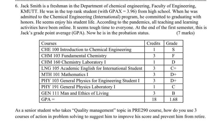 6. Jack Smith is a freshman in the Department of