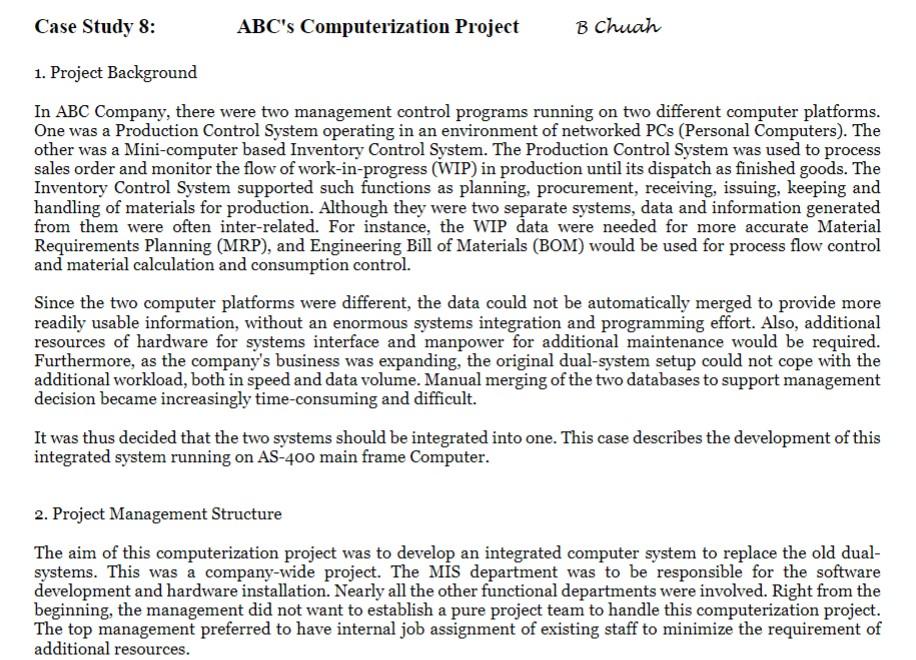 Case Study 8: ABC's Computerization Project B