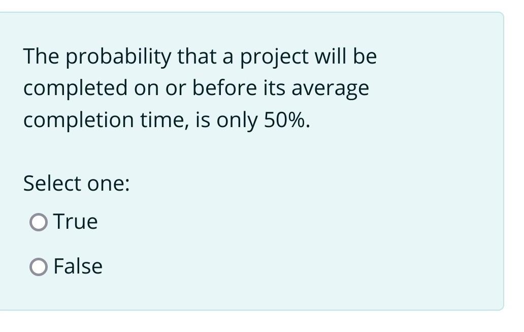 The probability that a project will be completed