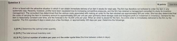 Question 3 18 points Save As Afimis faced with