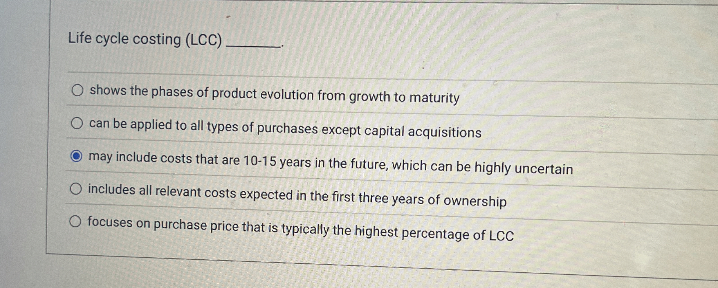 Given the following lifecycle cost ( L C C )
