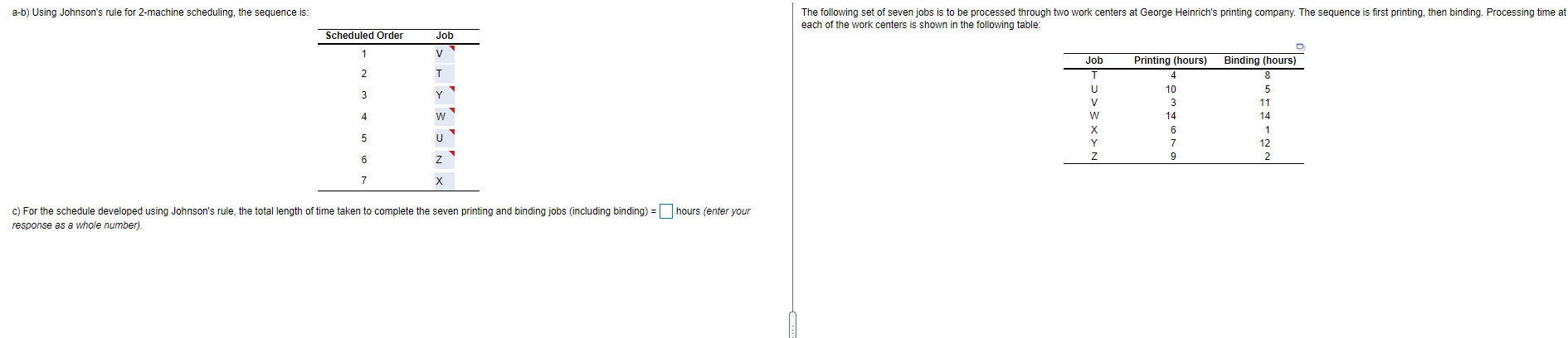 a-b) Using Johnson's rule for 2-machine