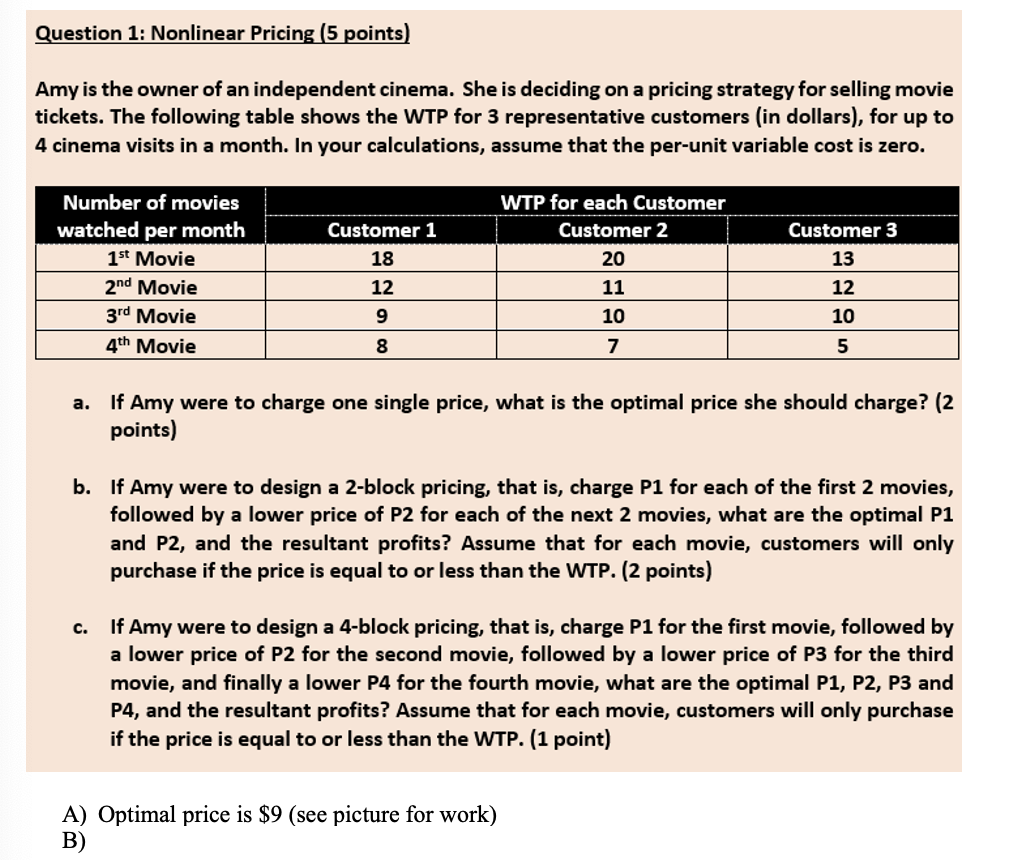 Question 1: Nonlinear Pricing (5 points) Amy is