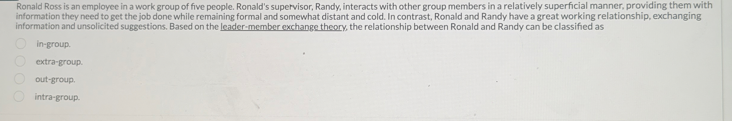 Ronald Ross is an employee in a work group of