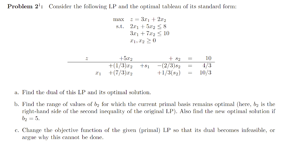 Problem 21: Consider the following LP and the