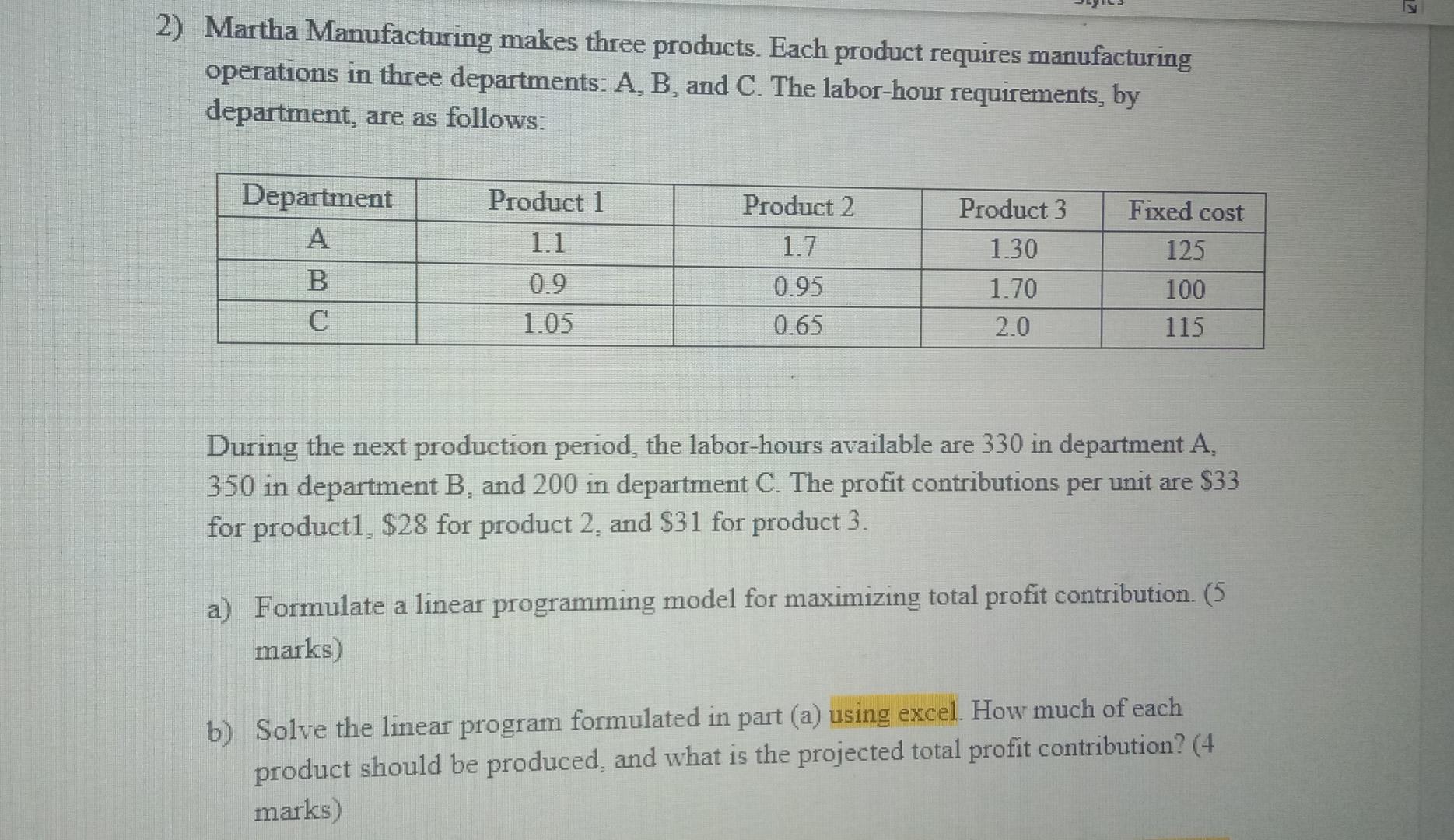 2) Martha Manufacturing makes three products.