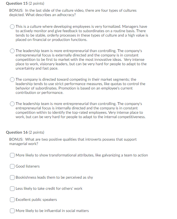 Question 17 (2 points) Emotional intelligence is