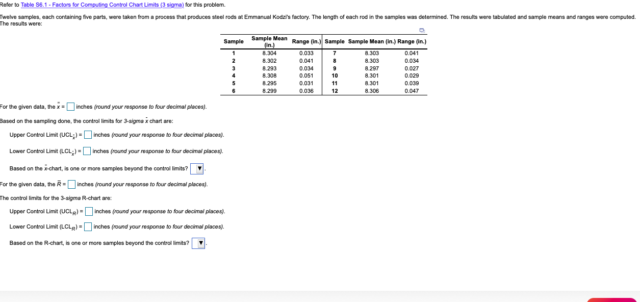 Refer to Table S6.1 - Factors for Computing