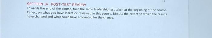 SECTION IV: POST-TEST REVIEW Towards the end of