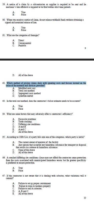 Questions 59-67 Construction Law 59. A notice of
