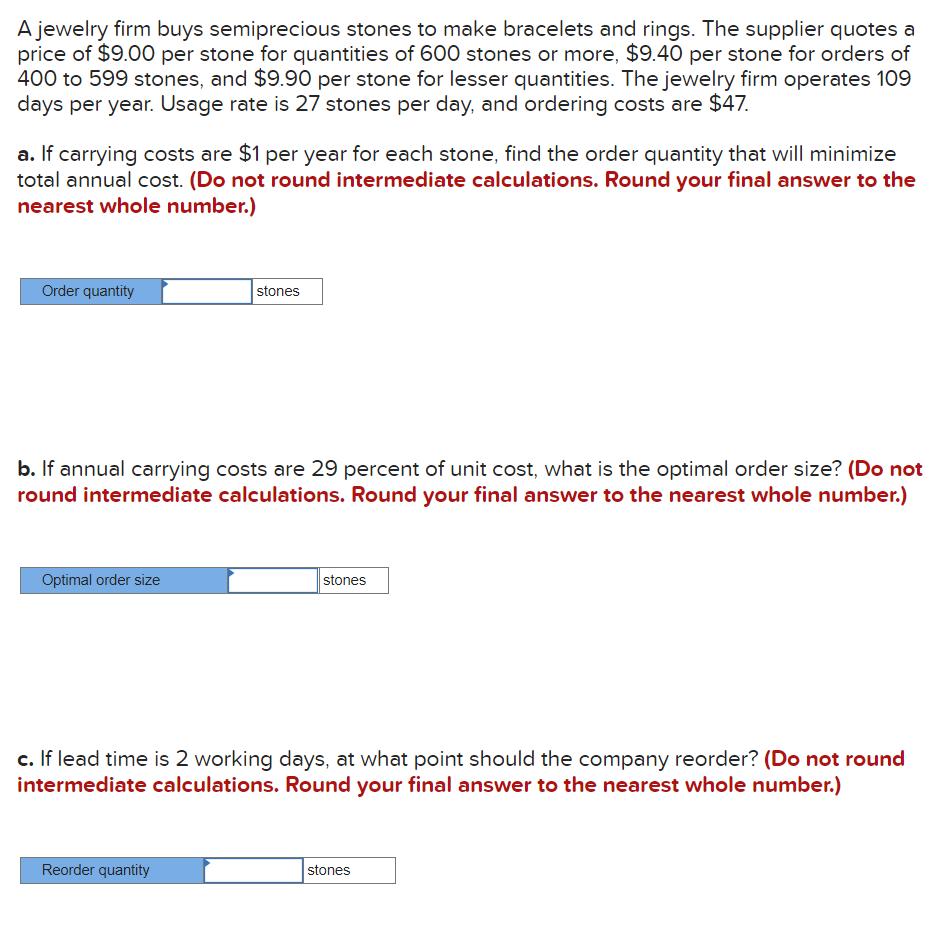 Please show work in excel w formulas if possible