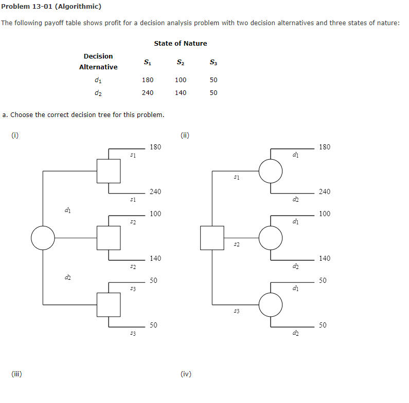 Problem 13-01 (Algorithmic) The following payoff
