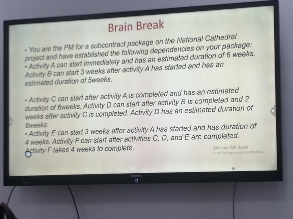 Brain Break . Draw the network diagram for the