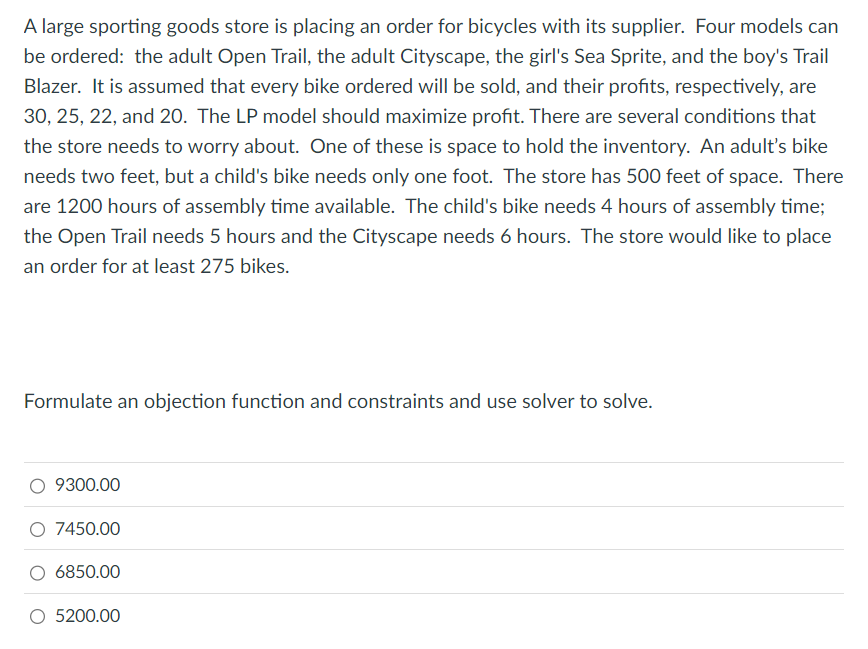 A large sporting goods store is placing an order