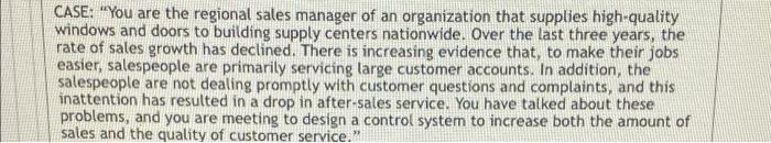 CASE: "You are the regional sales manager of an