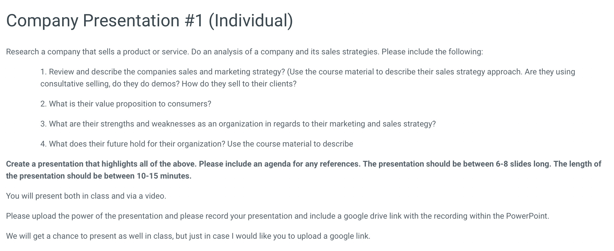 Company Presentation #1 (Individual) Research a