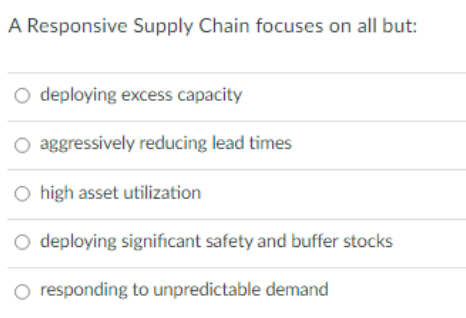A Responsive Supply Chain focuses on all but:
