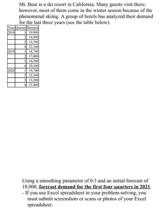 please explain step by step on excel Mt. Bear is