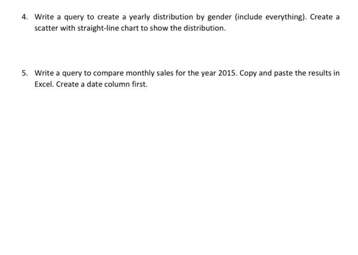 4. Write a query to create a yearly distribution