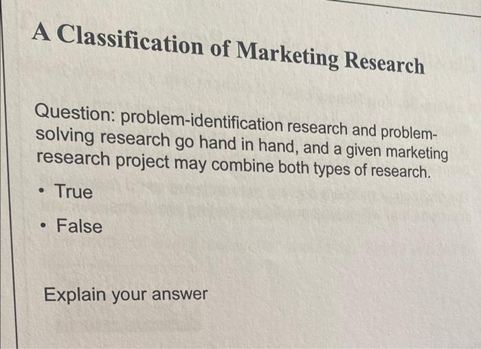 A Classification of Marketing Research Question: