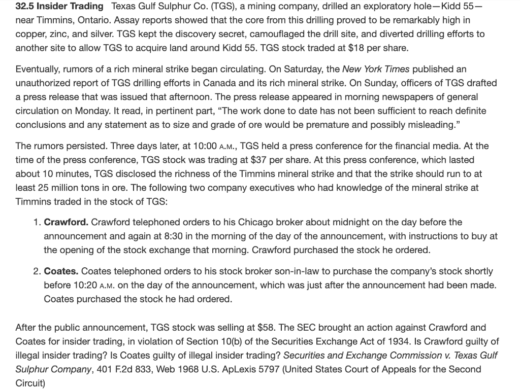 32.5 Insider Trading Texas Gulf Sulphur Co.