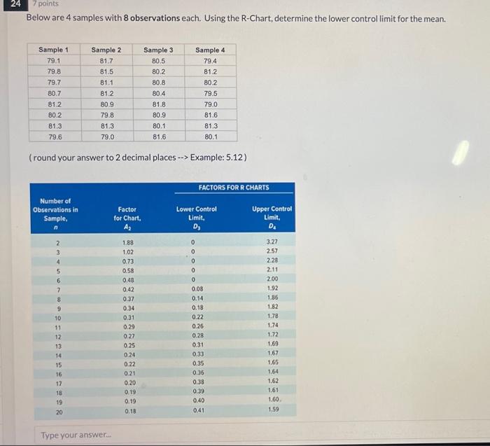 24 7 points Below are 4 samples with 8